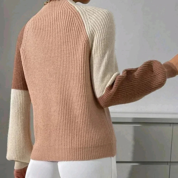 Color Block Mock Neck Raglan Sleeve Sweater - Picture 2 of 6